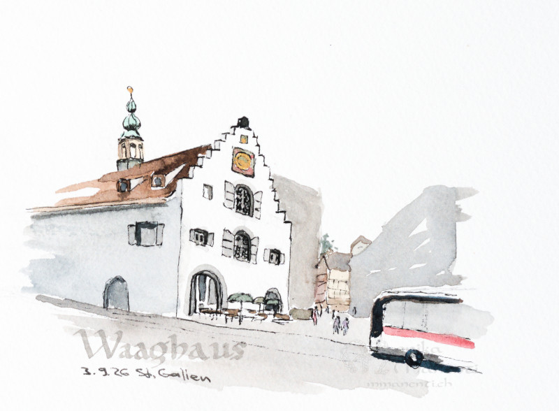 Waaghaus in St. Gallen. Painted with watercolor